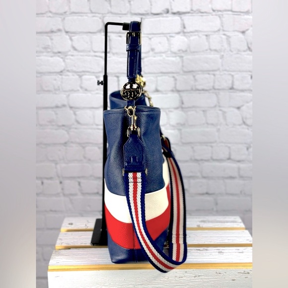Tory Burch Duet Striped Hobo, Royal Navy, Cherry Apple, New Ivory - Picture 12 of 13